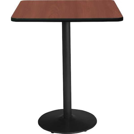 Kfi Square KFI 30" Square Breakroom Table with Mahogany Top, Round Black Base, Bistro Height, 30 W T30SQ-B1917-BK-MH-38