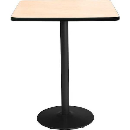 Kfi Square KFI 30" Square Breakroom Table with Natural Top, Round Black Base, Bistro Height, 30 W, 30 L T30SQ-B1917-BK-NA-38