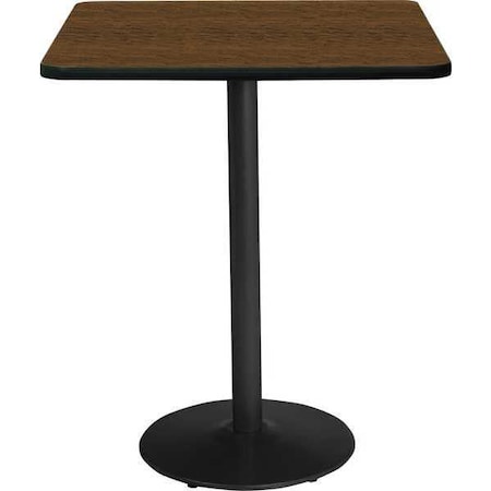 Kfi Square KFI 30" Square Breakroom Table with Walnut Top, Round Black Base, Bistro Height, 30 W, 30 L T30SQ-B1917-BK-WL-38