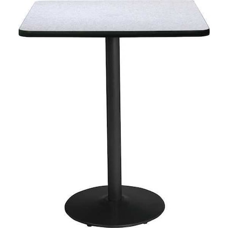 Kfi Square KFI 30" Square Breakroom Table with Grey Nebula Top, Round Black Base. Bistro Height, 30 W T30SQ-B1917-BK-GYN-38