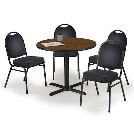Kfi Round 36 W, 36 L, 29 H, Laminate Top, Walnut T36RD-B2025BK-WL/IM520BK-BLACKV