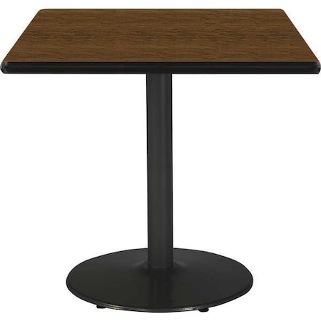 Kfi Square KFI 36" Square Breakroom Table with Walnut Top, Round Black Base, 36 W, 36 L, 29 H, Walnut T36SQ-B1922-BK-WL