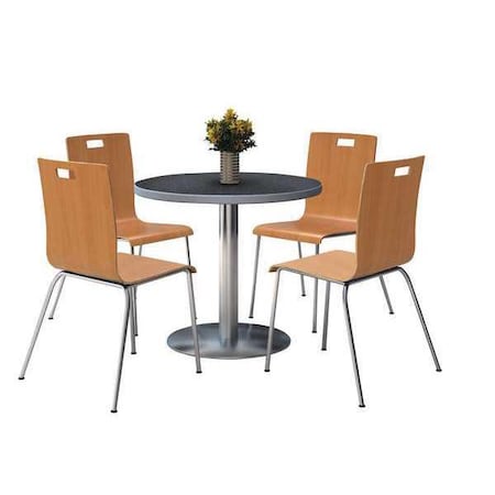 Kfi Round Pedastal Table, 36 W, 36 L, 29 H, Wood Top, Graphite T36RD-B1922SL-GPN-9222CH-NA