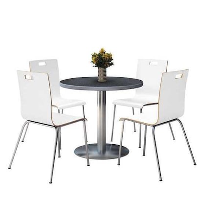 Kfi Round Pedastal Table, 42 W, 42 L, 29 H, Wood Top, Graphite T42RD-B1922SL-GPN-9222CH-WH