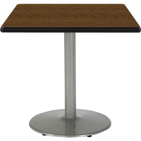 Kfi Square Pedestal Table, 42" W, 29" (Cafe Height) H, Laminate Top, Walnut T42SQ-B1922-SL-WL
