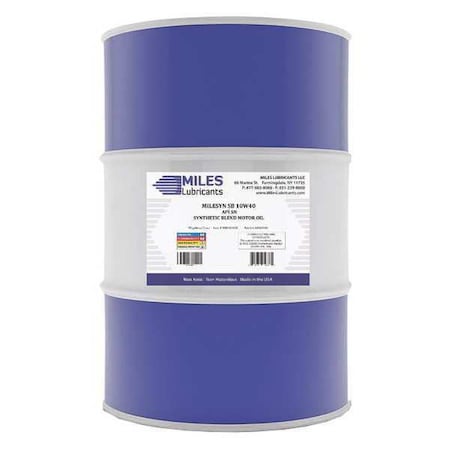 Miles Lubricants Motor Oil, 10W-40, Synthetic, 55 Gal. M00100401