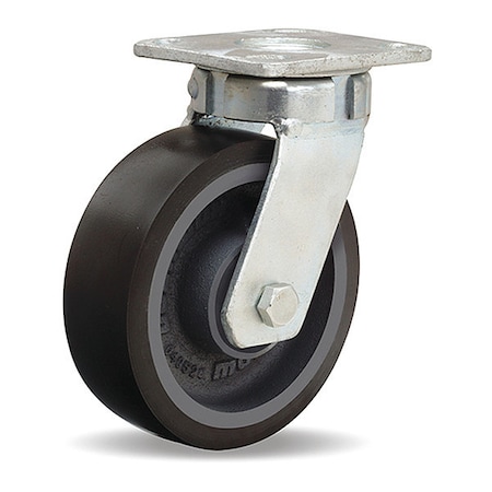 Hamilton Standard Duty Kingpinless Caster, 6" x 2" Duralast-XC Polyurethane (70D) on Cast Iron Wheels S-52K-6DB70