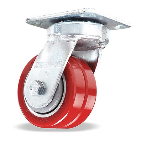 Hamilton Standard Duty Kingpinless Caster, 4" x 2" Kingpinless-EAZ Polyurethane on Aluminum Twin Wheel S-52K-4SWF