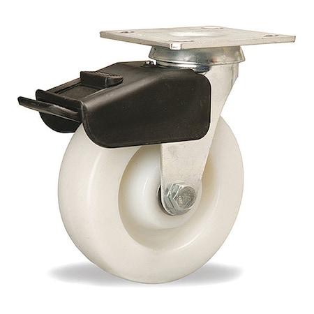 Hamilton Combination Brake Swivel Caster, 6" x 2" White Nylon Wheel, 1/2" Precision Ball Bearing S-BC-6WNB