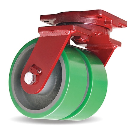 Hamilton Extra Heavy Duty Dual-Wheel Swivel Caster, 10" x 3" Duralast Poly Cast Iron Wheels S-EHD2-13DT-4SL-DHCB