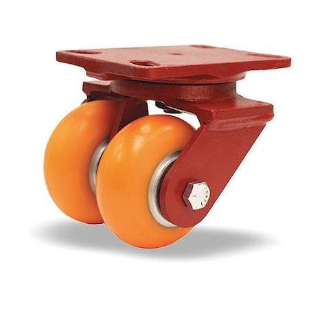 HAMILTON Heavy Service Dual-Wheel Swivel Caster, 4" x 2" Ergo-Tech Polyurethane (87A) on Cast Iron Wheels S-HS2-42EMB