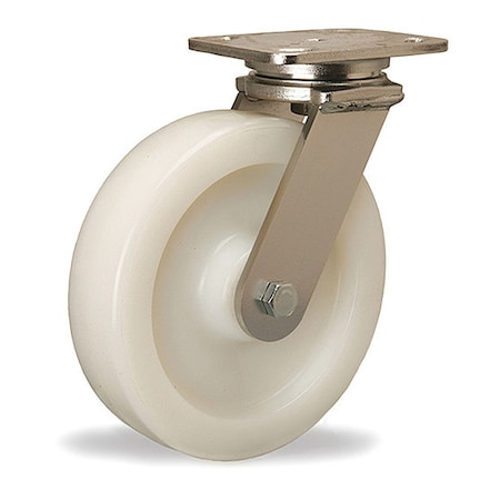 Hamilton Stainless Steel Workhorse Swivel Caster, 8" x 2" White Nylon Wheel, 1/2" Sealed Precision Ball Bearing S-WHS-8WNSB