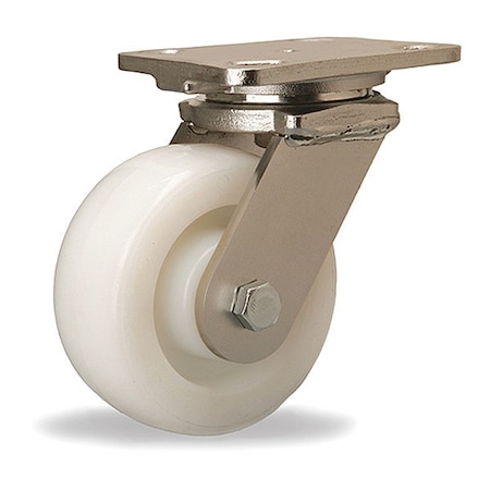 Hamilton Stainless Steel Workhorse Swivel Caster, 5" x 2" White Nylon Wheel, 1/2" Sealed Precision Ball Bearing S-WHS-5WNSB