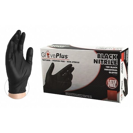 Gloveplus Disposable Gloves, 5.00 mil Palm, Nitrile, S, 100 PK, Black GPNB42100BX
