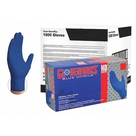 Gloveworks By Ammex Disposable Gloves, 6.00 mil Palm, Nitrile, L, 1000 PK, Royal Blue GWRBN46100CS