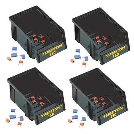 Treston Hang & Stack Storage Bin, 7.28 in D x 4.72 in H x 11.02 in W, Black SBS4-1015-4ESD