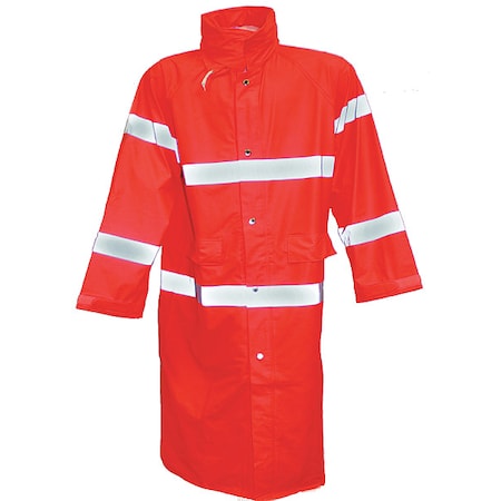 Tingley High Visibility Rain Coat with Hood, Polyester, Class 3 R, Orange, XL C56129