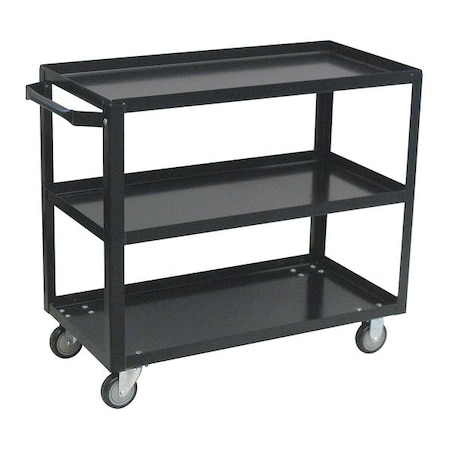 Jamco Flat Handle Utility Cart, Steel, 800 lb Load Capacity, 3 Shelves, 42 in L, 25 in W, 33" H FH236U405BL