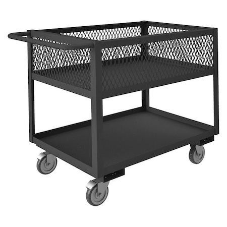 Zoro Select Utility Cart with See-Through Ventilated Walls & Lipped Metal Shelves, Steel, 2 Shelves, 36 in L RSC12-EX2430-2-5PO-95
