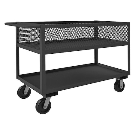 Zoro Select Utility Cart with See-Through Ventilated Walls & Lipped Metal Shelves, Steel, 2 Shelves, 52 in L RSC12-EX2448-2-3.6K-95