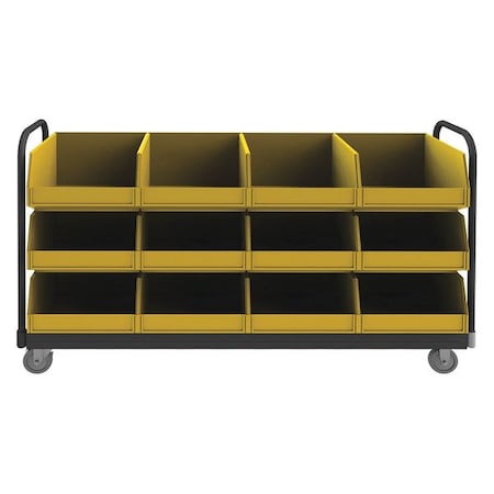 Zoro Select 14 ga. Steel, Plastic (Bins) Horizontal Rack-Style Bin Cart, 77-5/16" D x 48 1/2 in H x 19 in W TBR-187847-12B-5PU-95