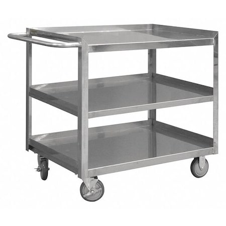 Zoro Select Corrosion-Resistant Utility Cart with Single-Side Flush Metal Shelves, Stainless Steel, 3 Shelves SRSC1624363FLD5PU