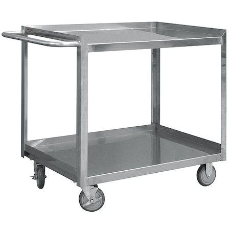 Zoro Select Corrosion-Resistant Utility Cart with Single-Side Flush Metal Shelves, Stainless Steel, 2 Shelves SRSC1624362FLD5PU