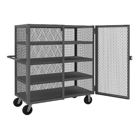 Zoro Select Dual-Latch Welded Mesh Security Cart with Fixed Shelves, 2,000 lb Capacity, 26 in W x 66 1/2 in L x HTL-2460-DD-4-95