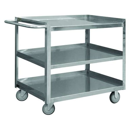 ZORO SELECT Corrosion-Resistant Utility Cart with Single-Side Flush Metal Shelves, Stainless Steel, Flat SRSC12016243FLD4PU