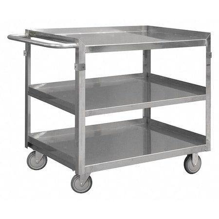 Zoro Select Corrosion-Resistant Utility Cart with Single-Side Flush Metal Shelves, Stainless Steel, 3 Shelves SRSC2016303FLD4PU