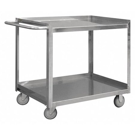 Zoro Select Corrosion-Resistant Utility Cart with Single-Side Flush Metal Shelves, Stainless Steel, 2 Shelves SRSC2016302FLD4PU
