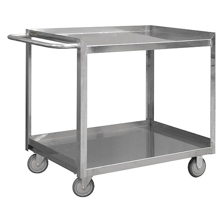Zoro Select Corrosion-Resistant Utility Cart with Single-Side Flush Metal Shelves, Stainless Steel, 2 Shelves SRSC2022362FLD4PU