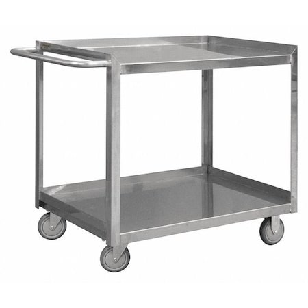 Zoro Select Corrosion-Resistant Utility Cart with Single-Side Flush Metal Shelves, Stainless Steel, 2 Shelves SRSC2022482FLD4PU