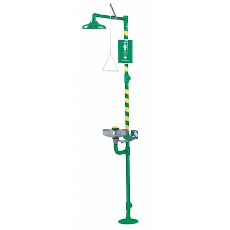 Haws Shower with Eyewash, Floor Mount, Epoxy-Coated Galvanized Steel Pipe, 93 in H, Stainless Steel Bowl 8300CRP-8309CRP