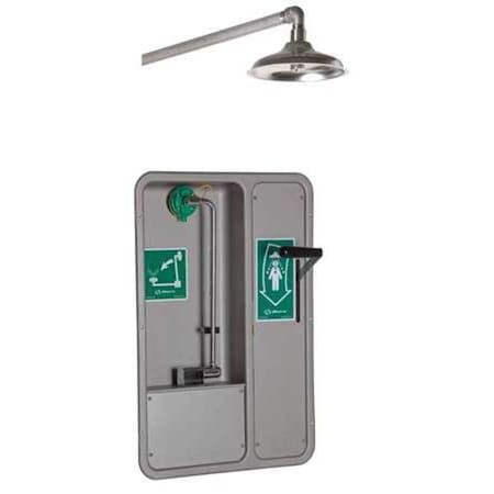 Haws Shower with Eyewash, Wall Mount, Stainless Steel Pipe, 32 in H, No Bowl Bowl, Gray 8355WCW