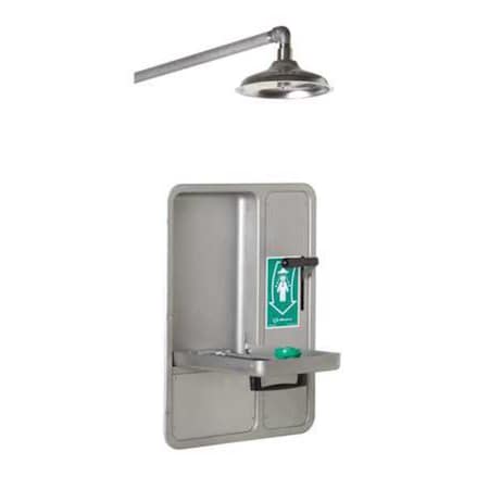 Haws Shower with Eyewash, Wall Mount, Stainless Steel Pipe, 32 in H, Stainless Steel Bowl, Gray 8356WCW
