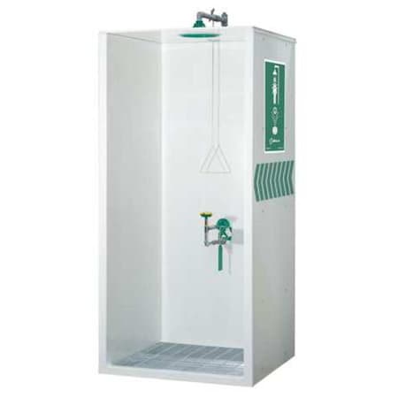 Haws Shower with Eyewash, Floor Mount, Galvanized Steel Pipe, 92 H, No Bowl Bowl, White 8605WC