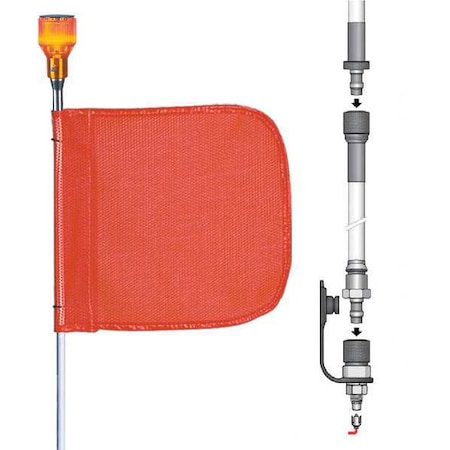 Checkers Warning Whip, White Whip, Orange Flag, Fiber Glass, Hot Plug with 12 in Pigtail, Lamp Socket FS10L-SPQD-O