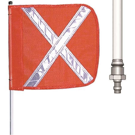 Checkers Warning Whip with Reflective X Flag, White Whip, Orange Flag, Fiber Glass, Debris Cap FS5X-QD-O