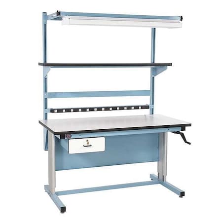 Pro-Line Hand Crank Ergonomic Work Benches, Laminate, 72" W, 30" to 42" Height, 330 lb., Cantilever BIB17