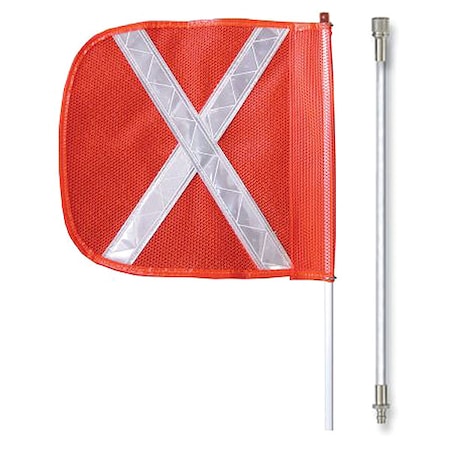 Checkers Warning Whip with Reflective X Flag, White, Fiber Glass, Split Pole FS8X-SPQD-O