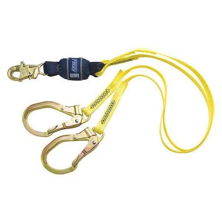3M Dbi-Sala Force(TM)2 Shock-Absorbing Lanyard, 6 ft. Length, Snap Hook, Steel, 2 Leg(s) 1246159