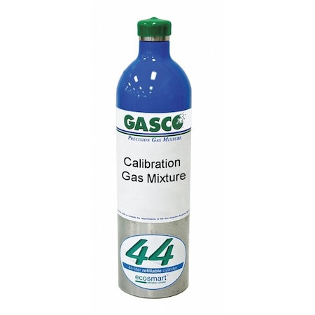 GASCO Calibration Gas, Carbon Monoxide, Hydrogen Sulfide, Methane, Nitrogen, Oxygen, 44 L, +/-5% Accuracy 44ES-475