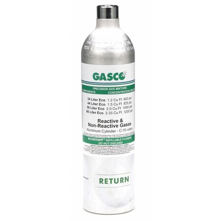 GASCO Calibration Gas, Carbon Monoxide, Hydrogen Sulfide, Methane, Nitrogen, Oxygen, 66 L, +/-5% Accuracy 66ES-401