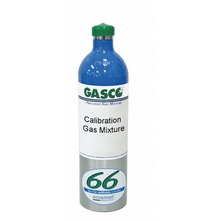 GASCO Calibration Gas, Carbon Monoxide, Hydrogen Sulfide, Methane, Oxygen, 66 L, C-10 Connection 66ES-466