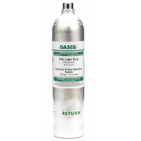 Gasco Calibration Gas, Carbon Monoxide, Hydrogen Sulfide, Methane, Nitrogen, Oxygen, 116 L 116ES-401