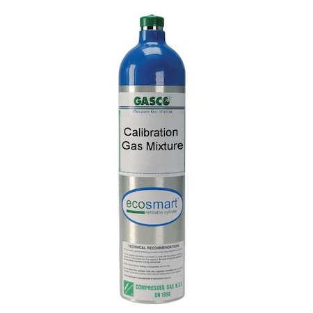 GASCO Calibration Gas, Hydrogen Sulfide, Nitrogen, 116 L, C-10 Connection, +/-5% Accuracy 116ES-98-25
