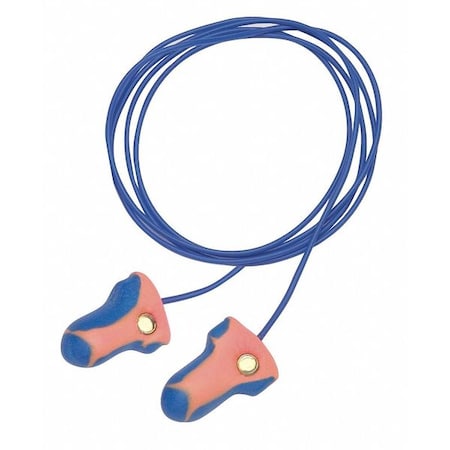 Howard Leight LaserTrak Disposable Corded Earplugs, Metal-Detectable, Contoured-T, Blue/Orange, 33 dB, 5 Pairs LT-5-30