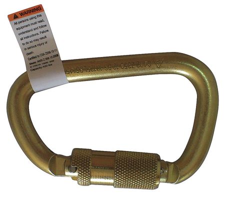 CONDOR Carabiner, Auto-Lock, 4 1/16 in Length, Zinc-Plated Alloy Steel, Yellow 16V856