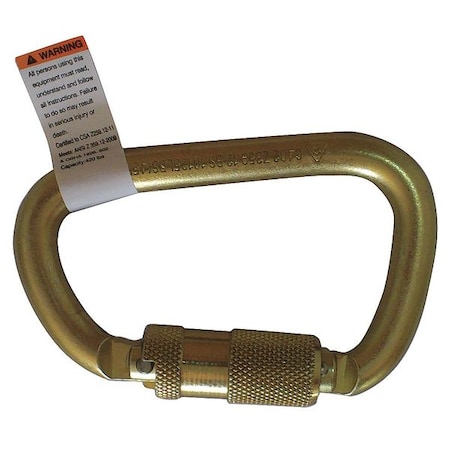 Condor Carabiner, Auto-Lock, Oval, 4 1/16 in Length, 3/4" Gate Opening, Zinc-Plated Alloy Steel, Yellow 16V856